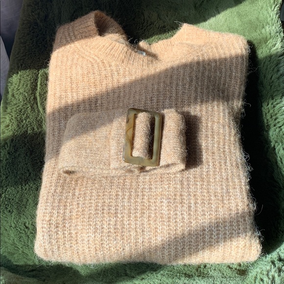 Babaton Oversize Caramel Oatmeal Alpaca Blend Sweater with Belt - Picture 13 of 13